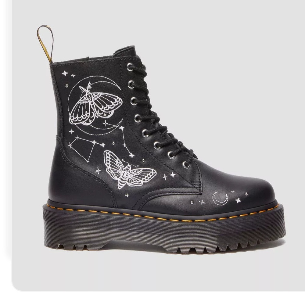 Doc marten Jadon Celestial Moth Embroidered Platform Boots.